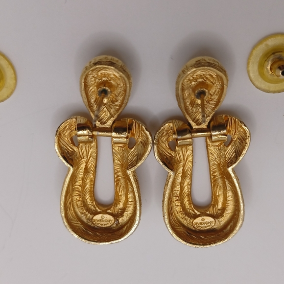 SOLD Givenchy Gold Plated Stud Textured Vintage Bijoux Drop Earrings - Picture 4 of 9